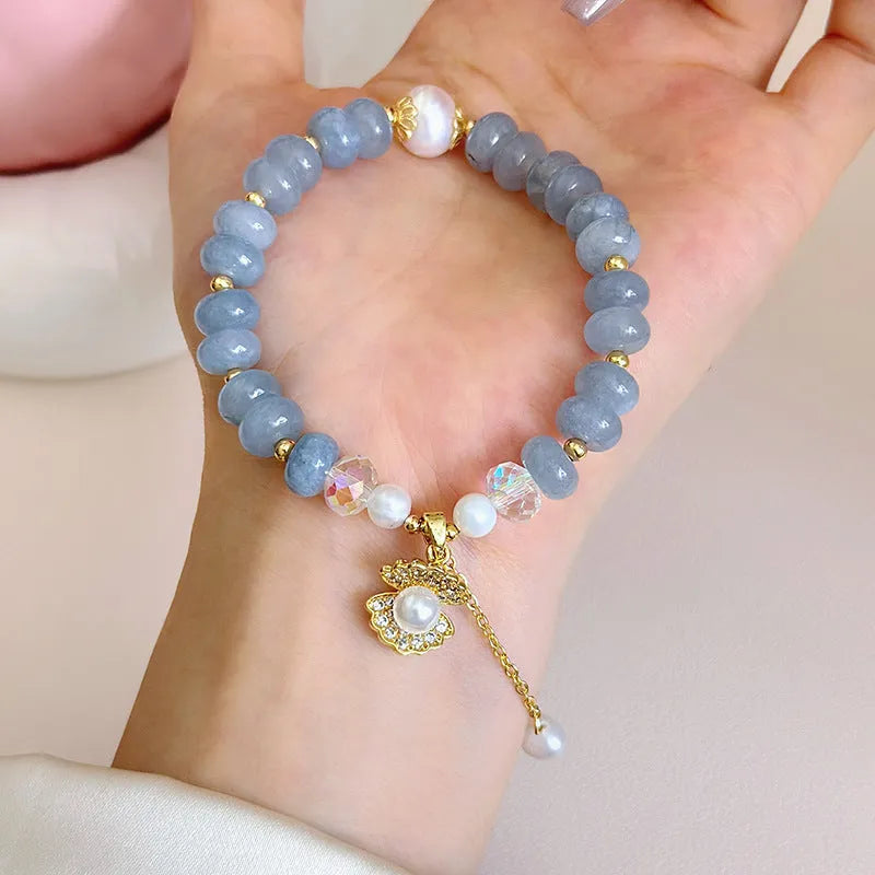 Natural aquamarine pearl healing bracelet with adjustable design for women