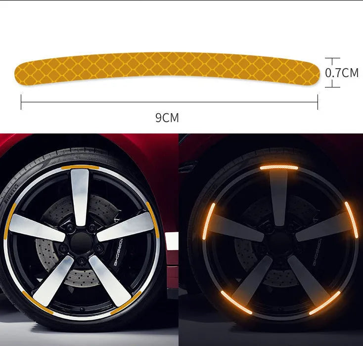 20-piece car wheel hub reflective stickers in PVC with multiple colour options for tyre warning and decoration