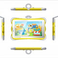 7-inch children's learning tablet with protective stand in cartoon colours showing screen display