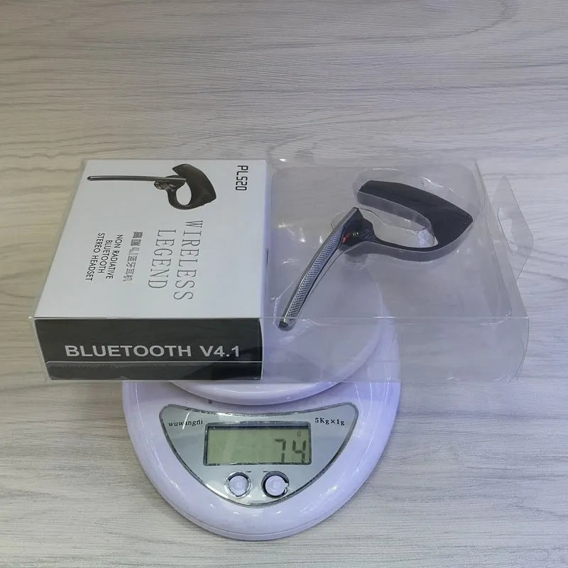 Black stereo Bluetooth sports headphones with a simple plastic design on a white background.
