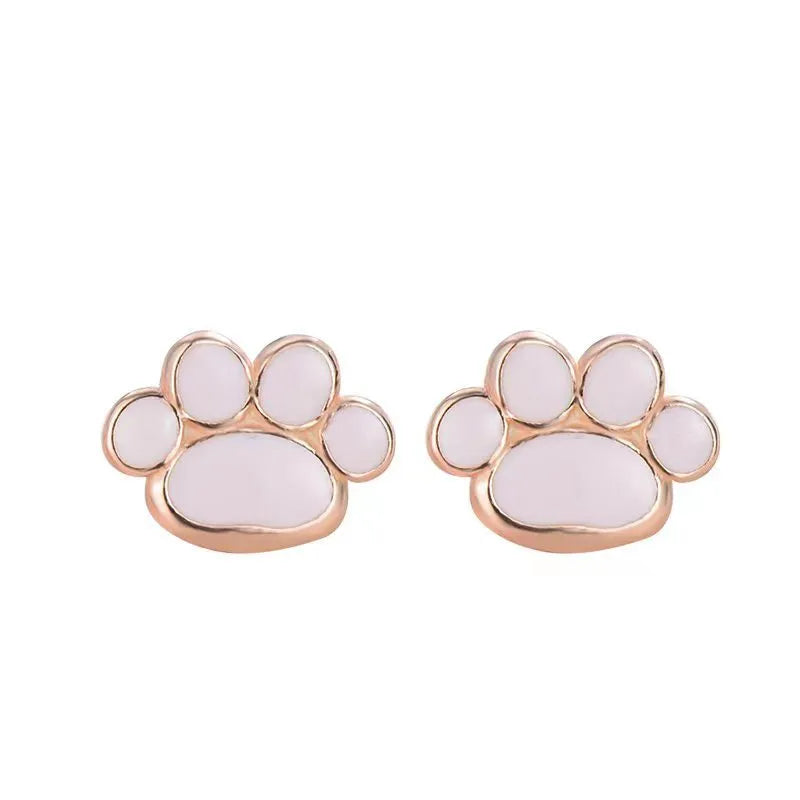 S925 silver cat paw ear studs simple handmade rose gold and white gold finish