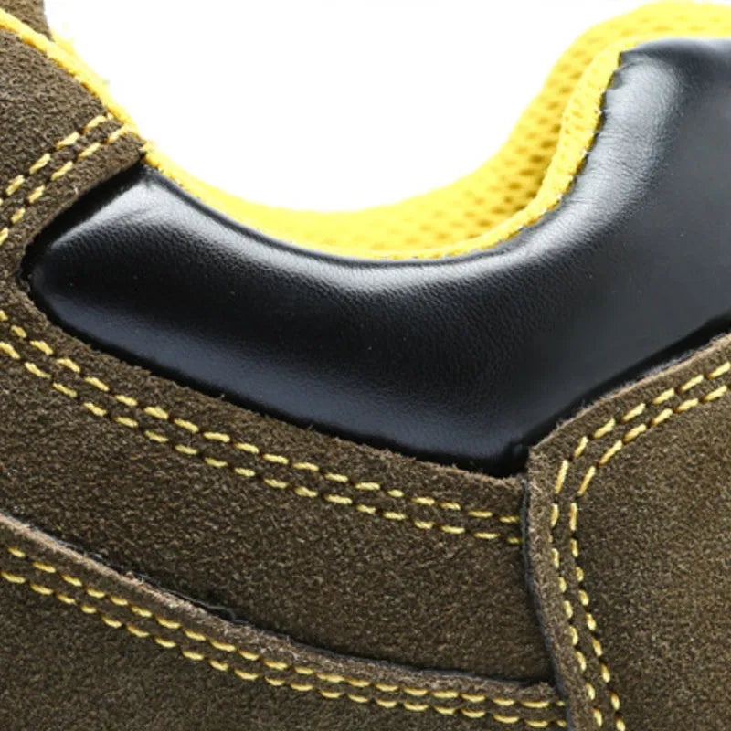 Bronze cow suede leather safety boots with steel toe cap and patterned anti-skid sole