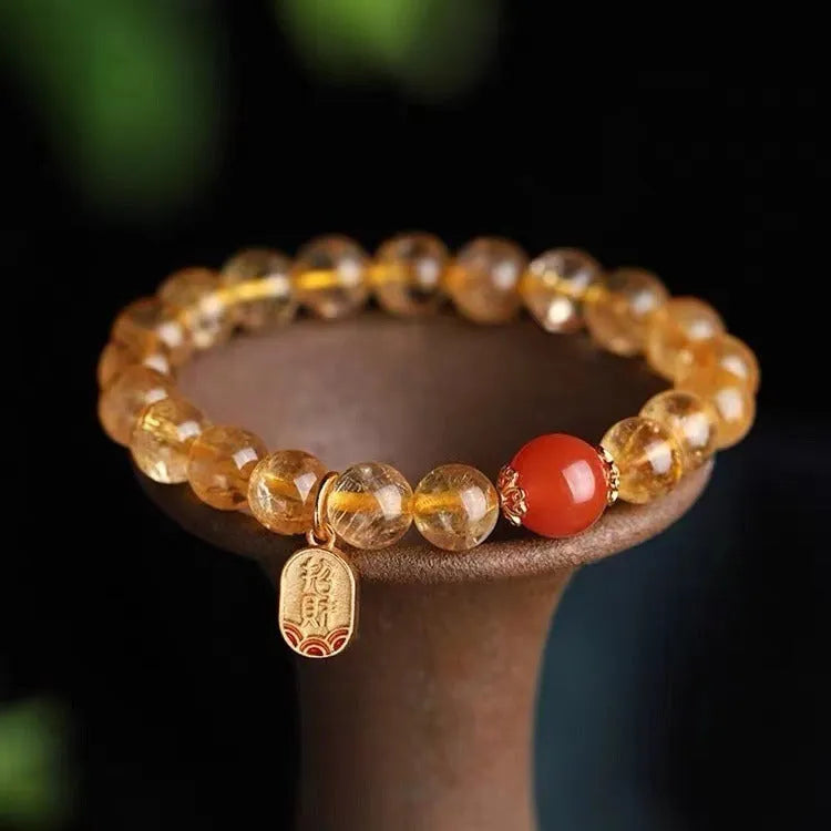 Natural red agate lucky beads bracelet with gold ruby charm in three size options