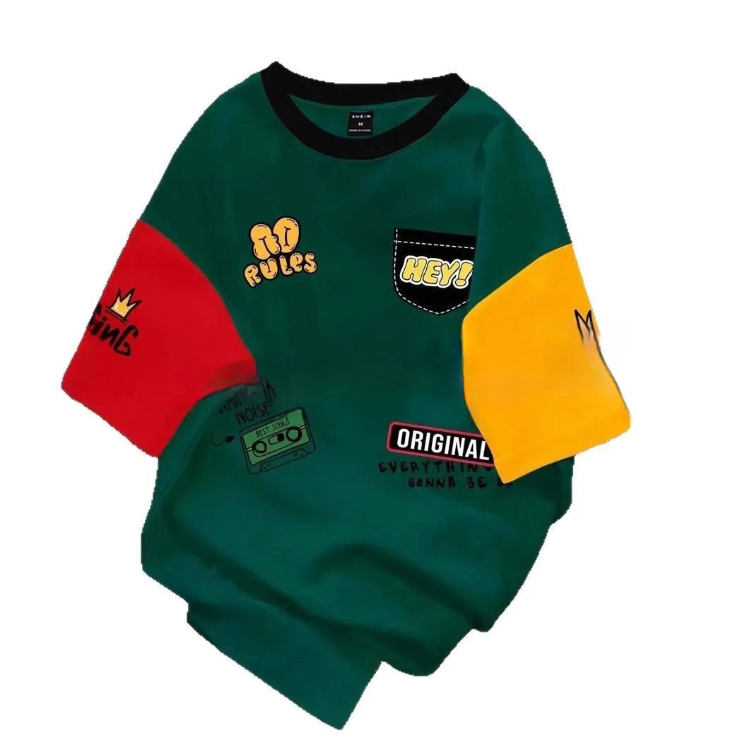 Men's loose fit printed t-shirt with digital letter pattern in multiple colour options
