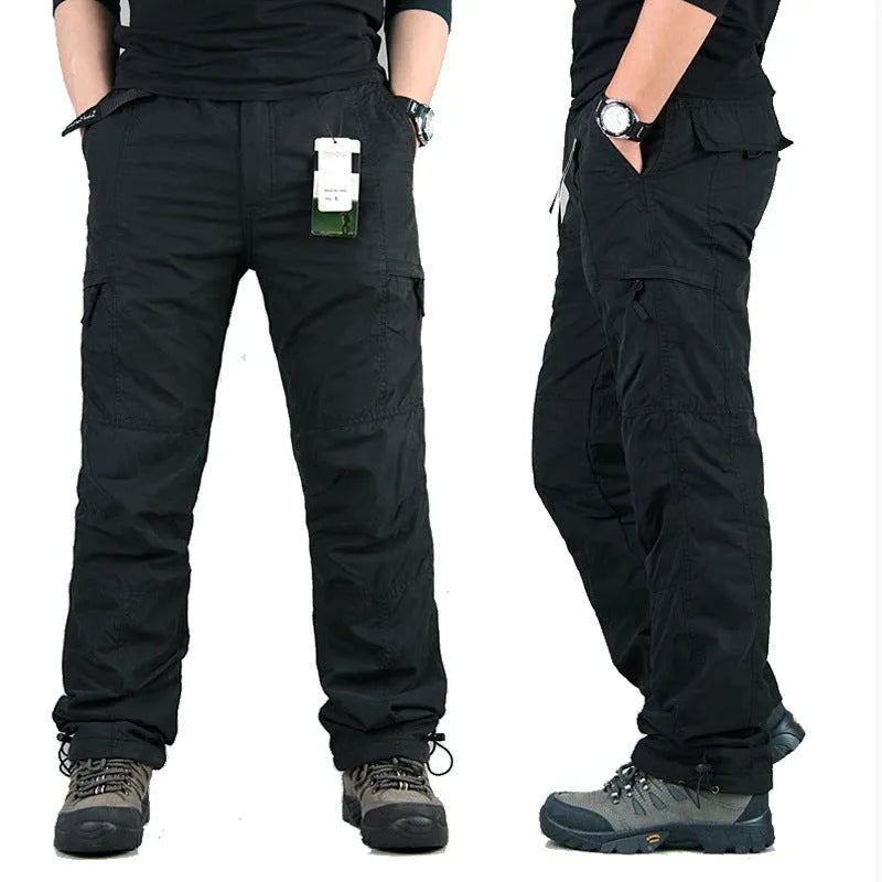 Men's thick cotton velvet trousers with wool lining in loose fit straight leg style
