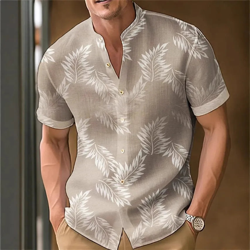 Men's printed polyester casual shirt in multiple colours showing printed detailing and relaxed fit