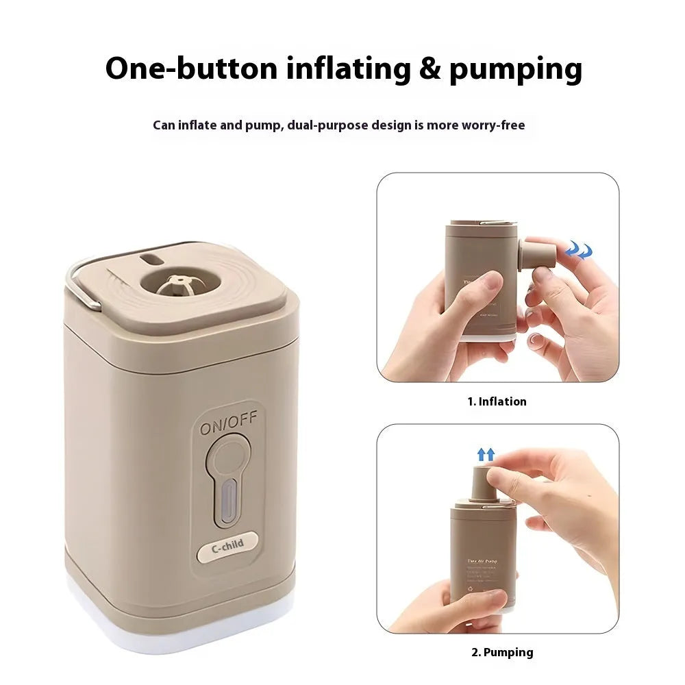 Camping floatation bed device with integrated air pump and lighting functions in Light Green colour