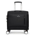 Black 18-inch oxford cloth business luggage suitcase with a retractable handle and wheels.
