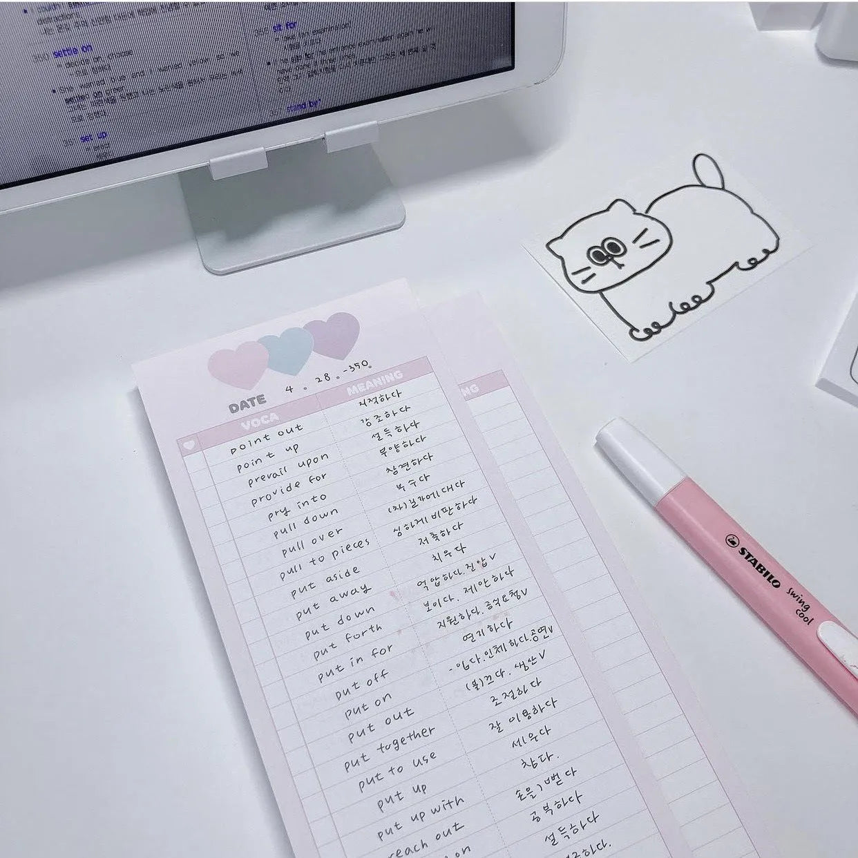 Vertical English words learning notepad with half B5 size measuring 9.1 by 25.7cm