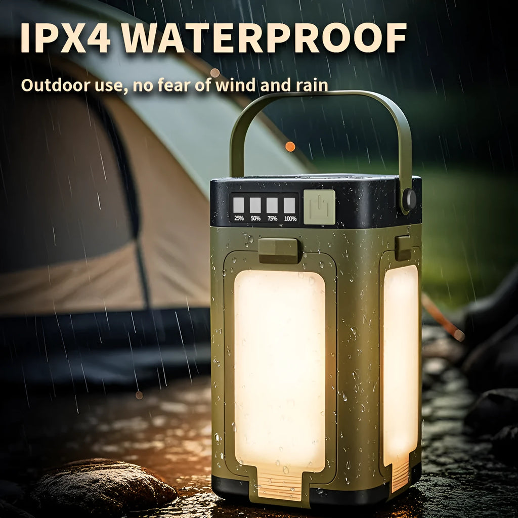 Multifunctional four-leaf folding solar camping light with press switch and 2000 mAh battery, 12x7x7 cm
