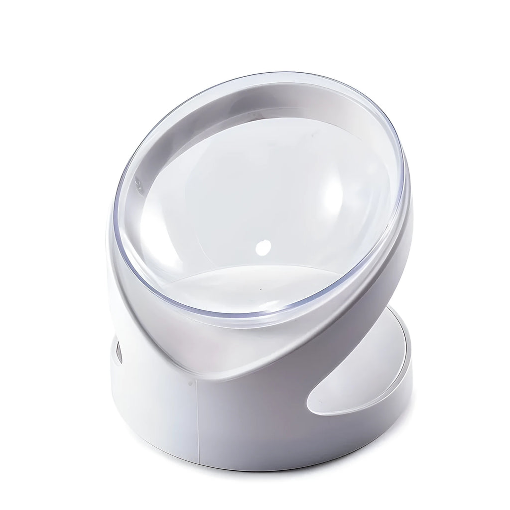 Clear elevated cat food bowl with ergonomic tilt design for neck protection