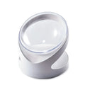 Clear elevated cat food bowl with ergonomic tilt design for neck protection