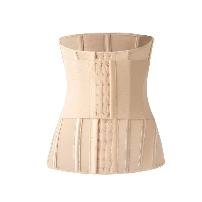 Black adjustable nylon belly band for waist training, shown with its belt tie, on a mannequin.