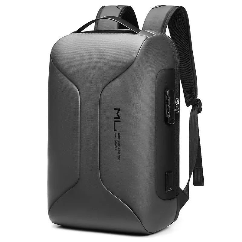Men's grey Oxford cloth business backpack with padded straps and front compartment