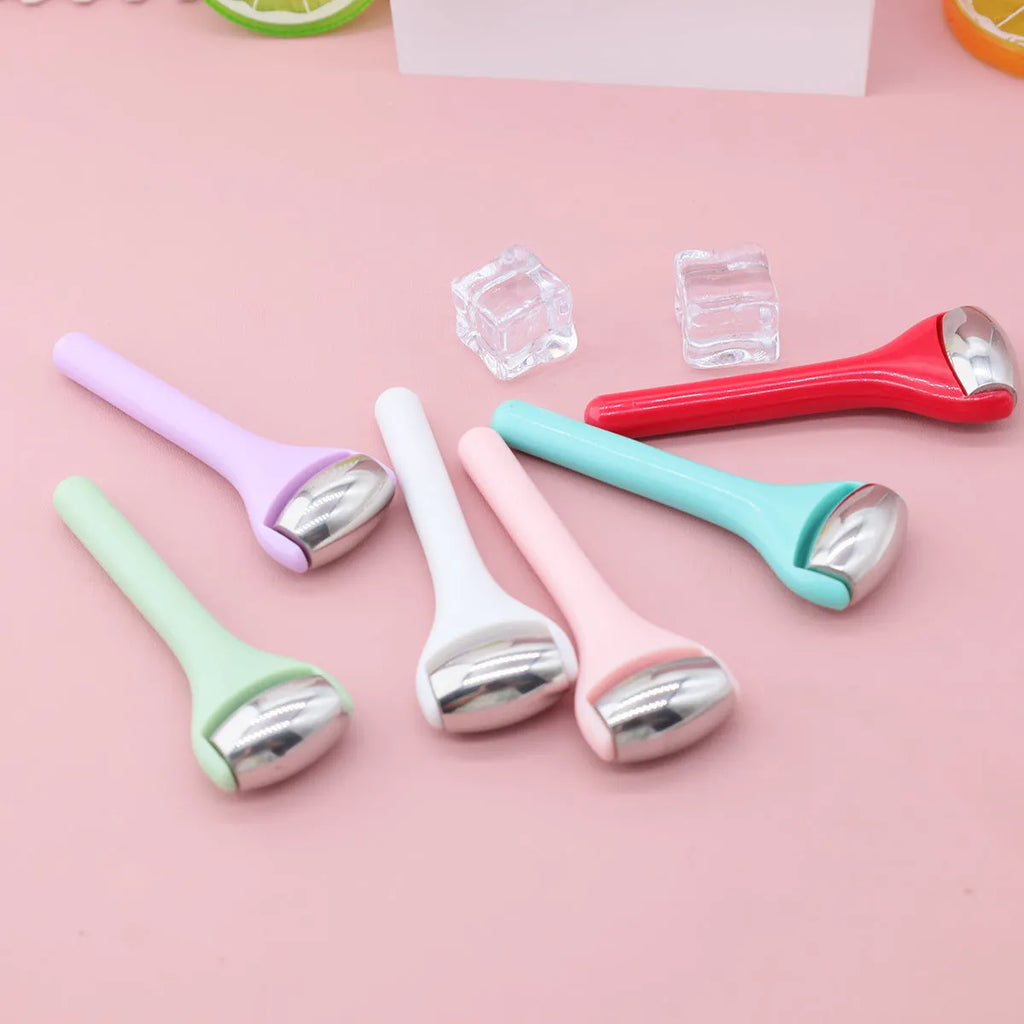 Ice roller eye cream stick 8cm cold compress tool with stainless steel head in pink colour