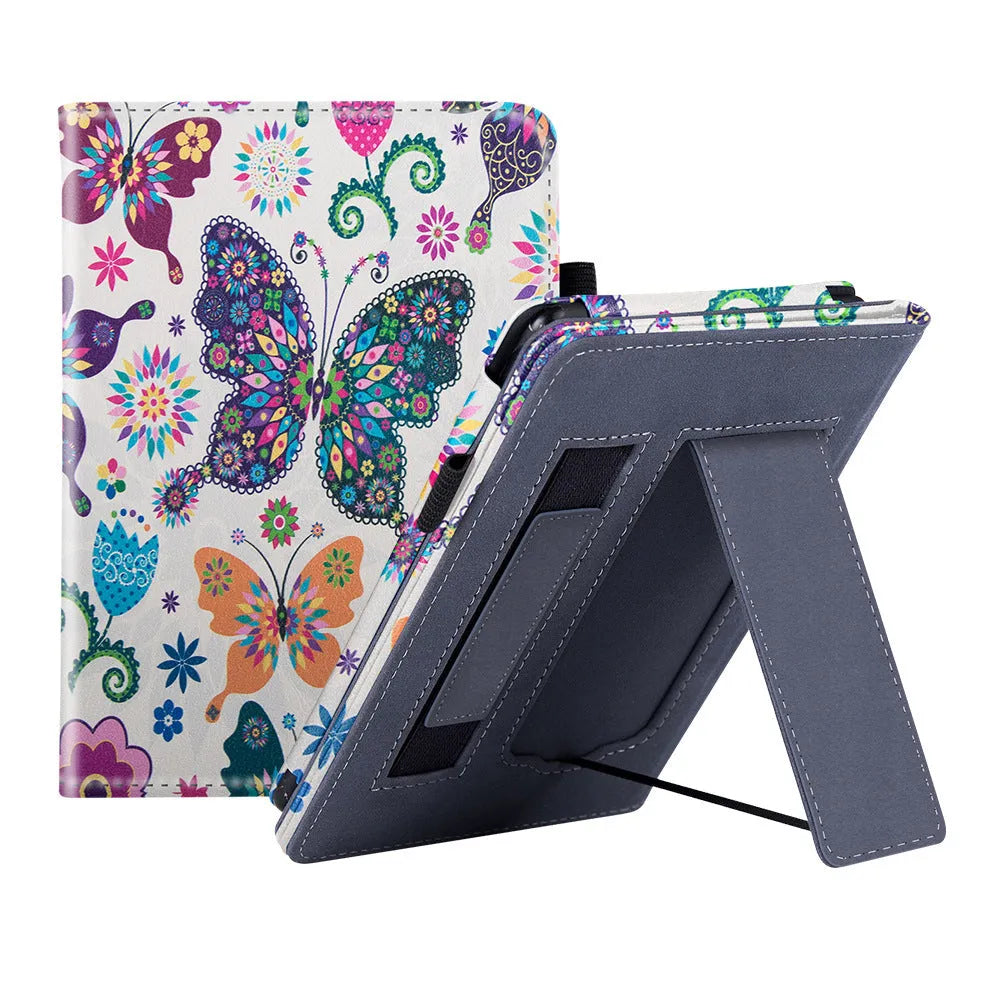 Kindle Paperwhite leather case with integrated wrist strap in a choice of colours including black calfskin.