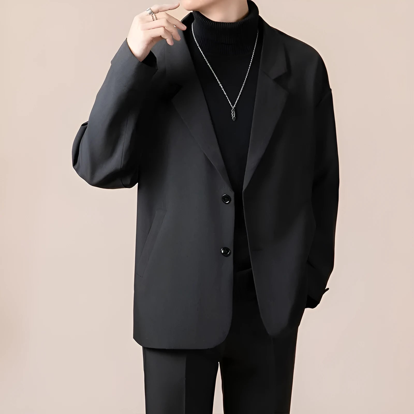 Men's loose fit casual suit jacket in polyester blend fabric available in multiple colours