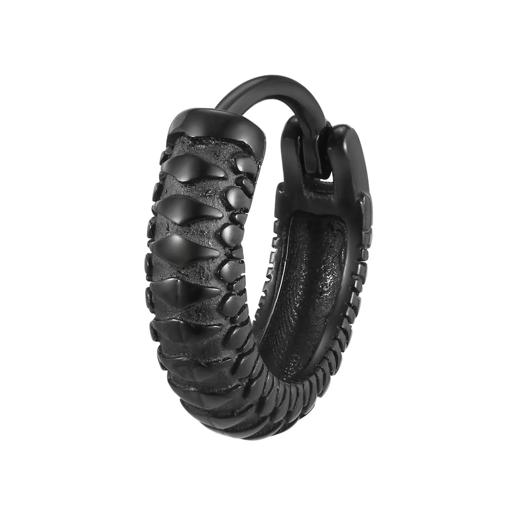 Stainless steel snake pattern earrings for men in black and gold finishes