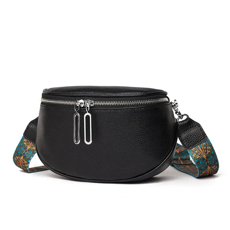 Women's soft PU leather messenger bag in saddle shape with adjustable strap and zippered compartment