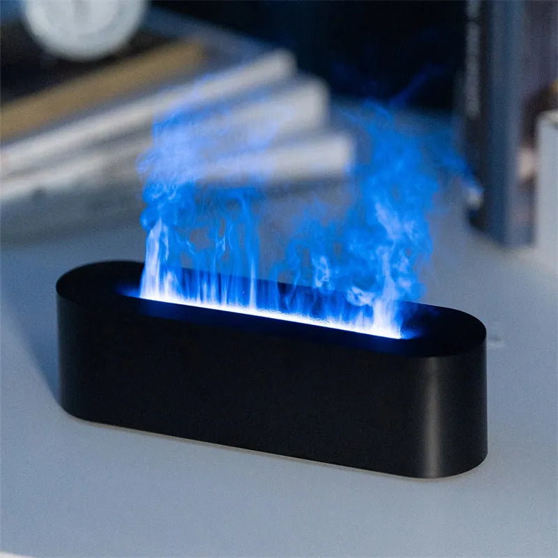 White square flame aroma diffuser with LED lights and water mist emission