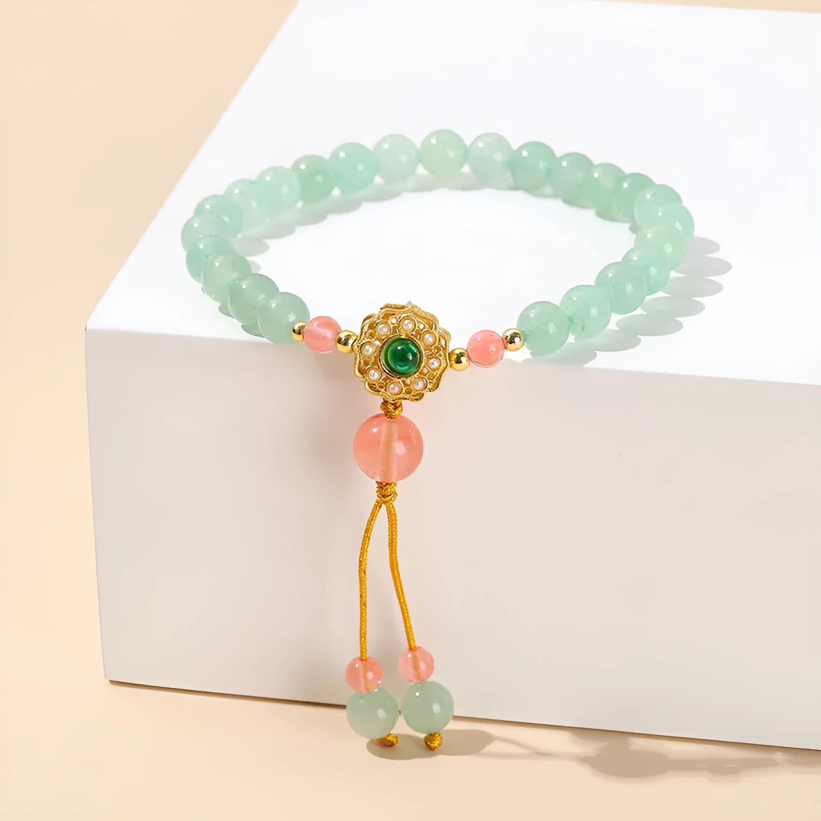 Green jade crystal bracelet with Chinese design handmade for women