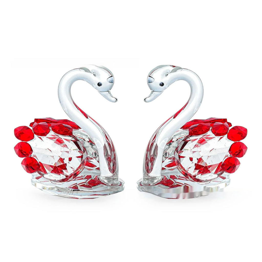 Crystal swan decoration in red, blue, pink, or violet with solid head or empty pipe style