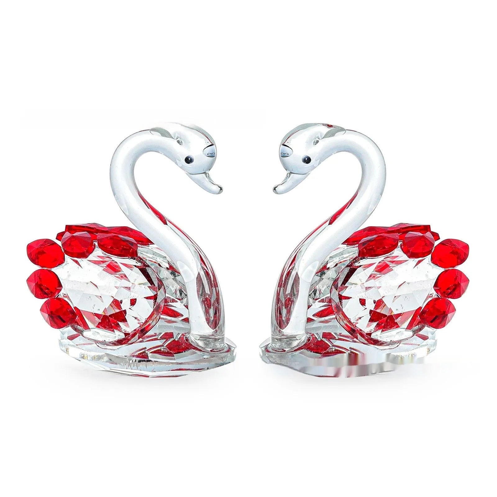 Crystal swan decoration in red, blue, pink, or violet with solid head or empty pipe style