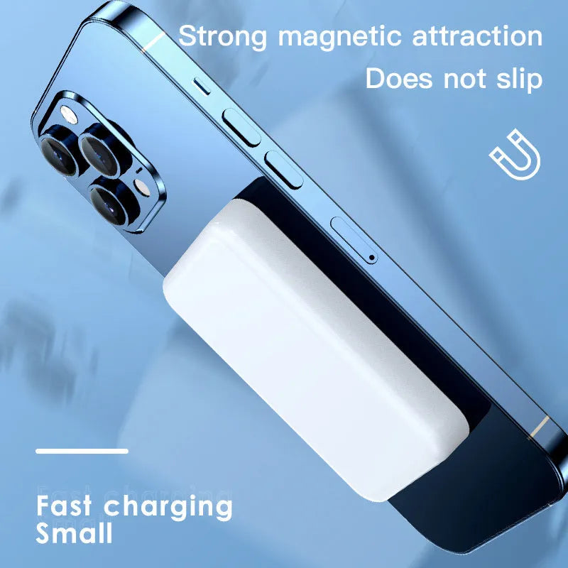 Pink wireless magnetic power bank showing dimensions 100x64x18mm with 20000mAh capacity.