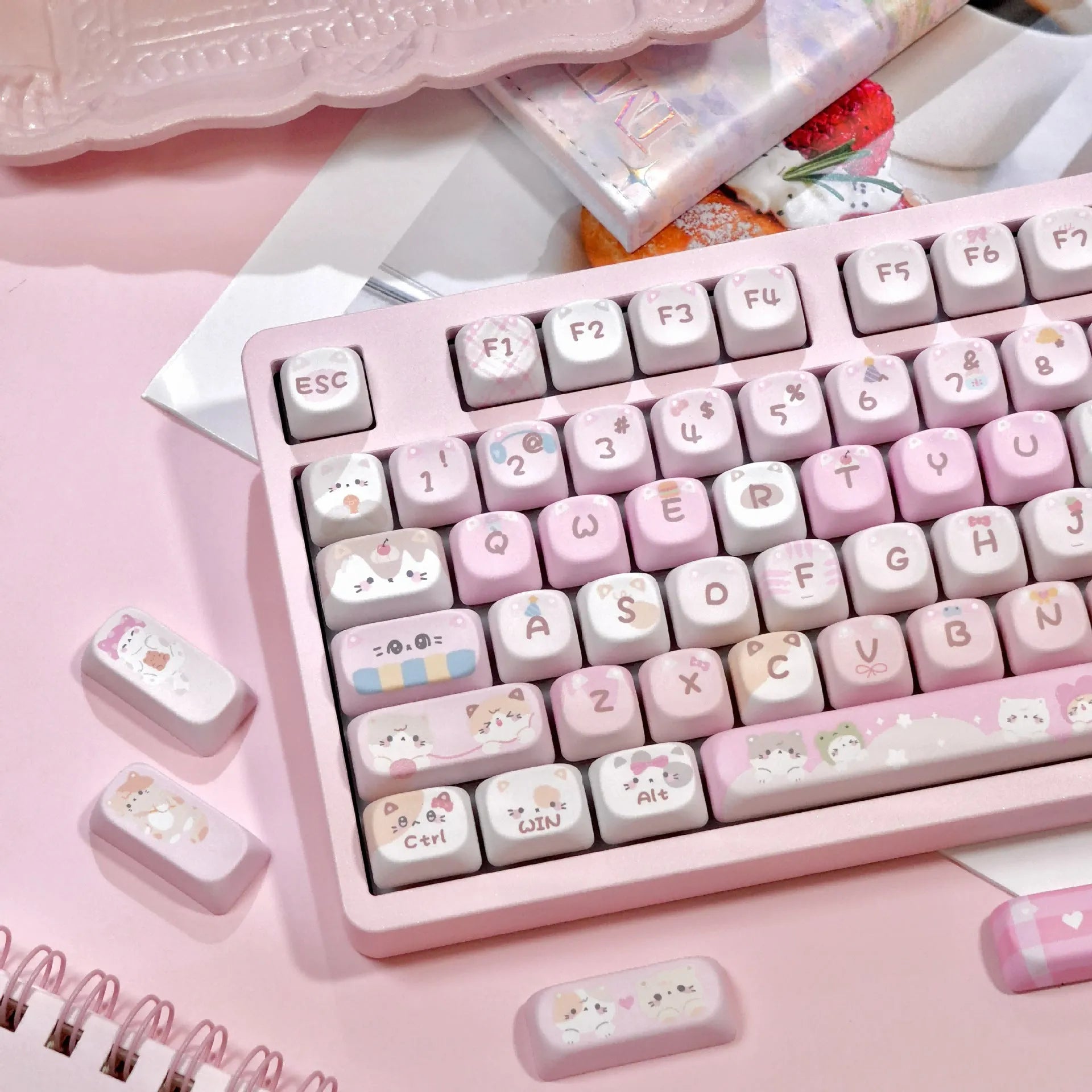 MOA Height full five-sided sublimation key cap set in pink cartoon design for MX switch mechanical keyboards