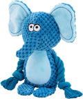 Plush dog toy with a cotton rope tail, shown in Elephant, Fox, Monkey, Pig, and Rabbit designs.
