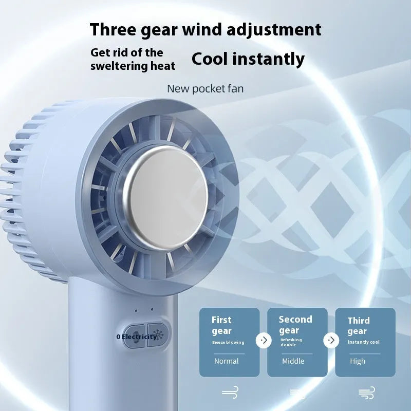 White handheld turbo jet fan with brushless motor and ice cooling function showing compact design