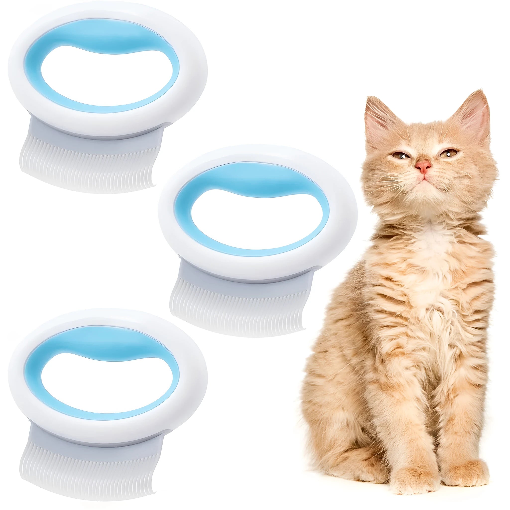 Blue pet grooming comb with ergonomic handle for cat and dog deshedding