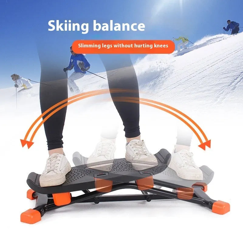 Black JS101A mini fitness skiing machine with elastic hand straps for home exercise