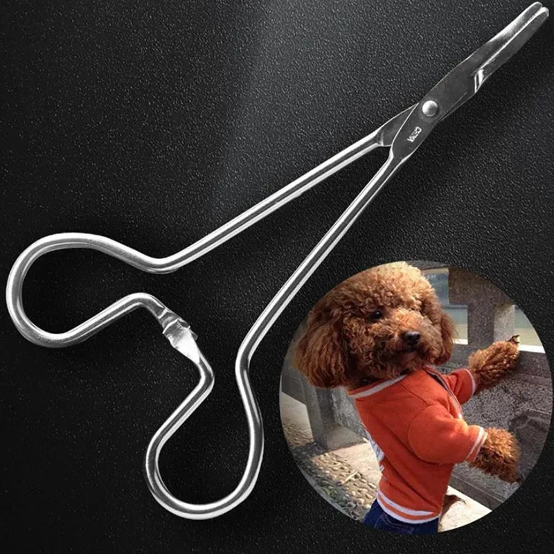 Silver stainless steel pet grooming tweezers with curved tip for ear hair removal