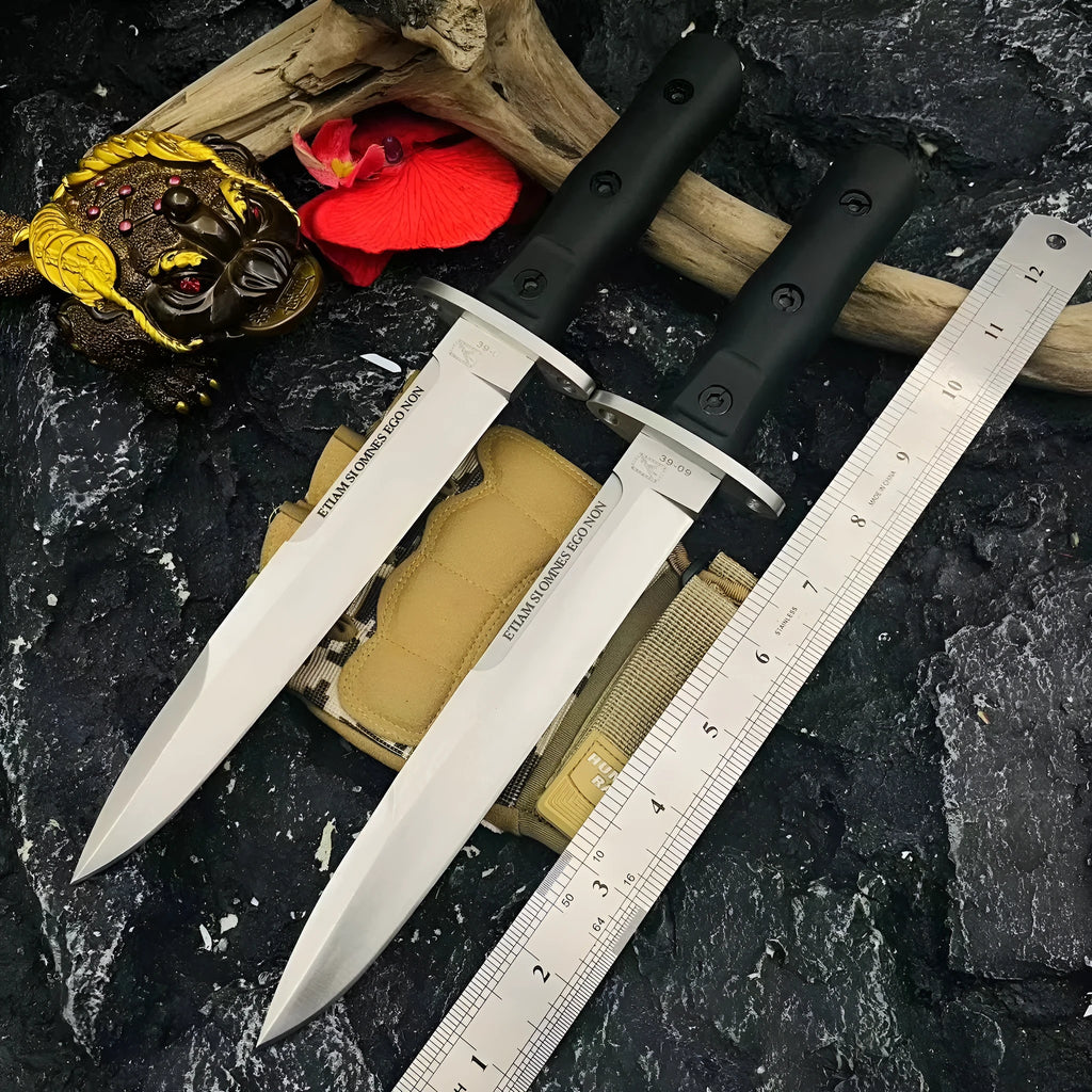 Small straight knife with D2 steel blade, 32 cm full length, outdoor camping use