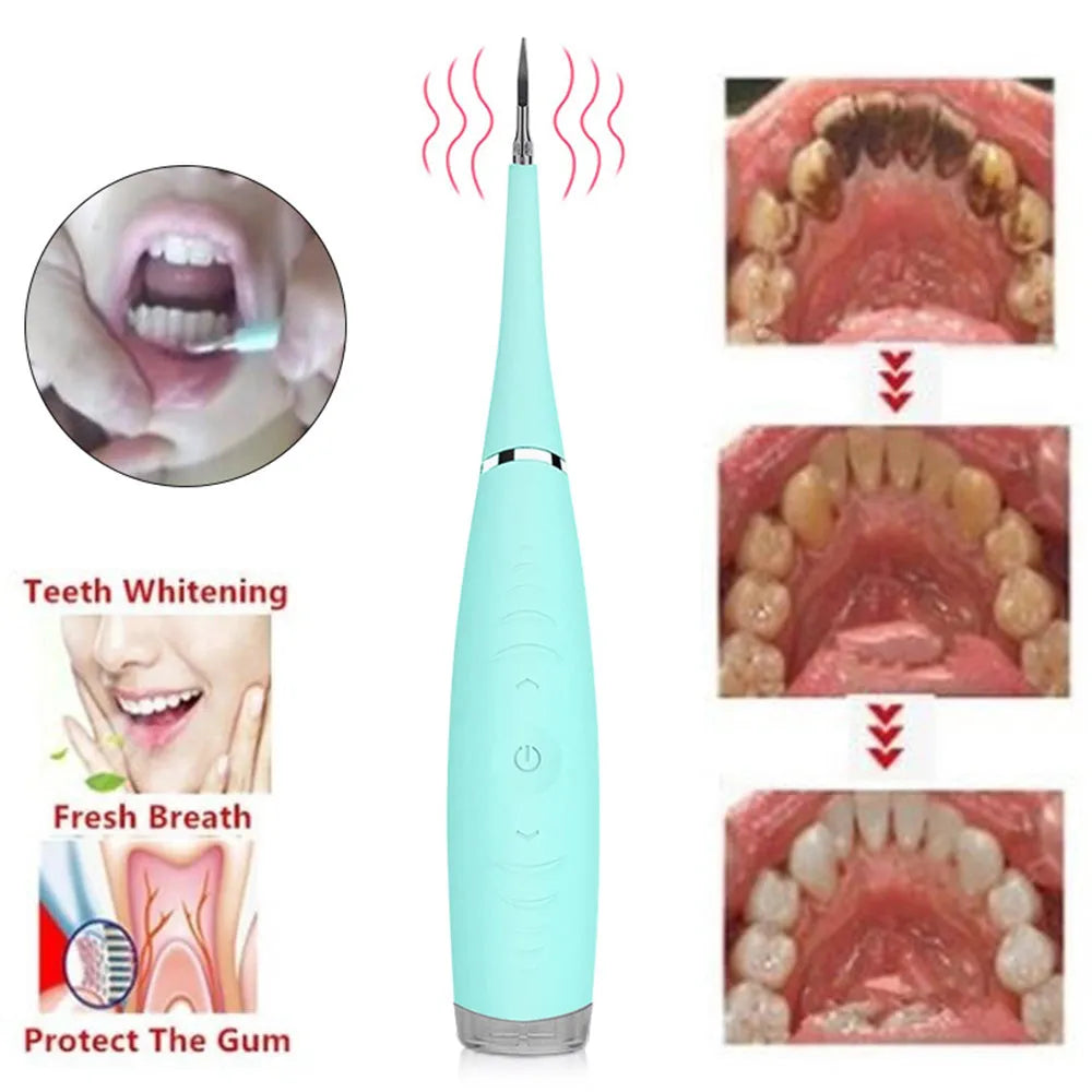 Pink and blue waterproof electric dental calculus remover tool on a white background