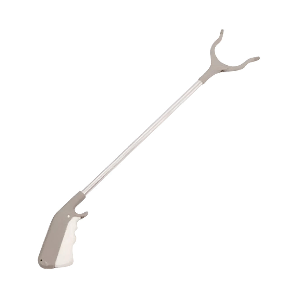 40cm long stainless steel and plastic garbage picker tool with push-type handle.