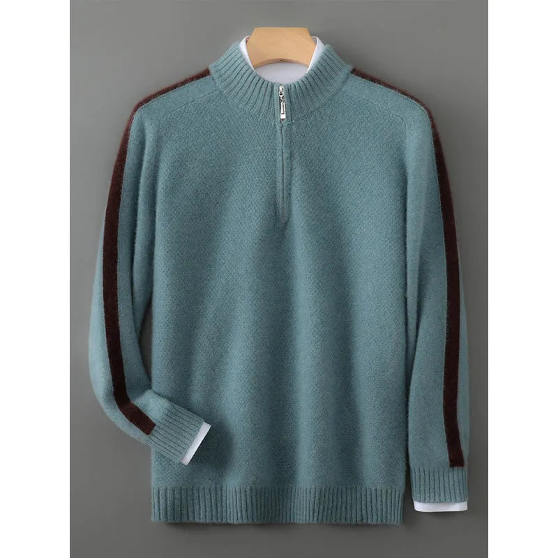 Half zip round neck sheep wool knitted sweater in slim fit for plus sizes