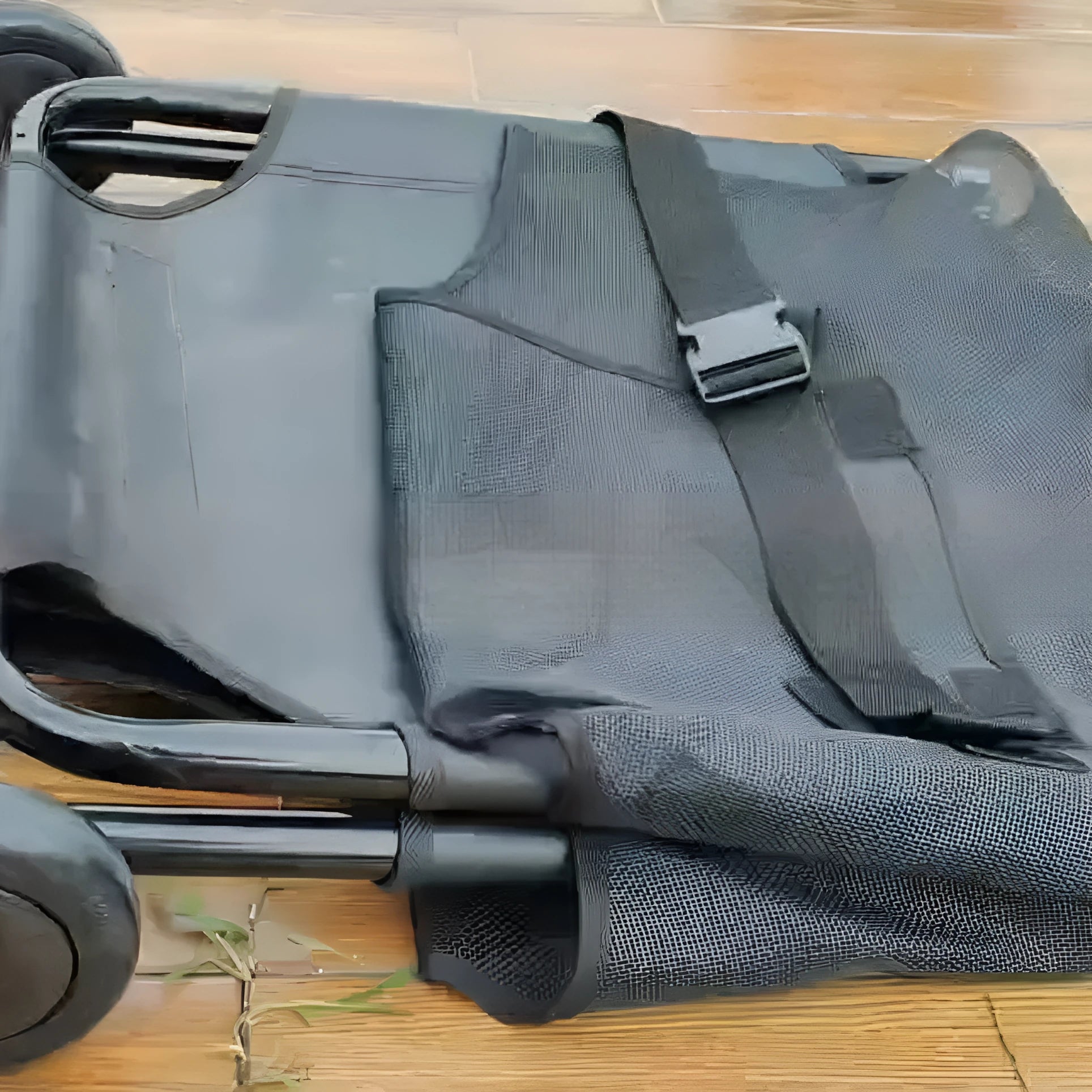 Large black aluminium pet stretcher unfolded to 200cm length for dog emergency transfer