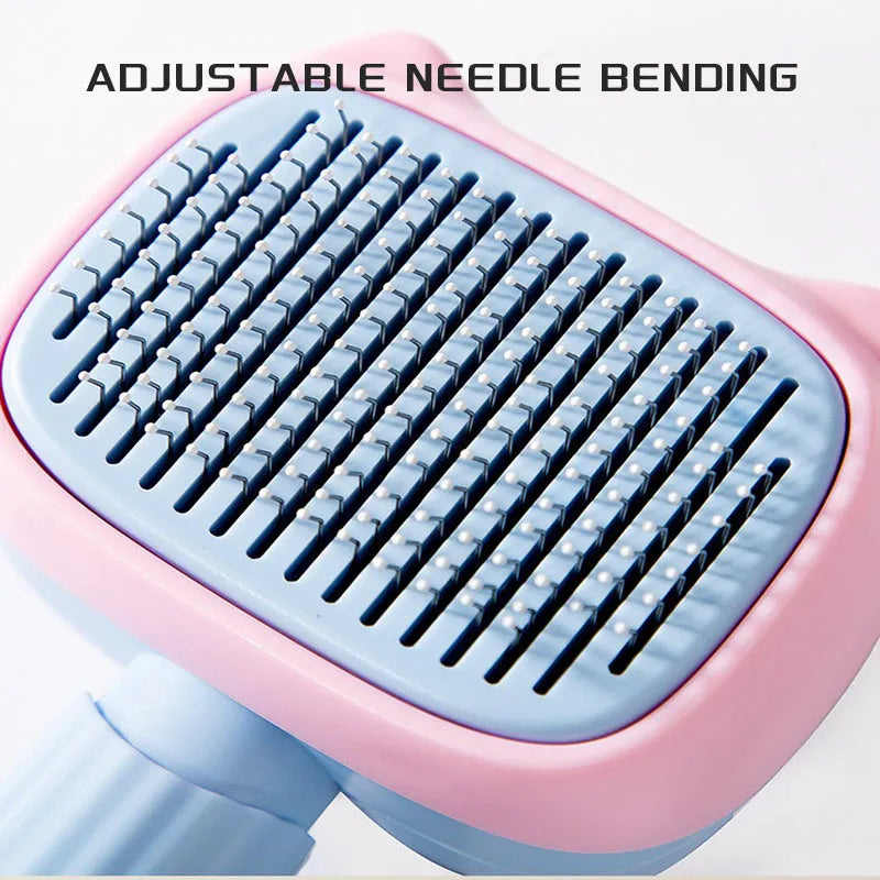 Blue double-sided pet grooming brush showing undercoat rake and dematting comb on a white background.
