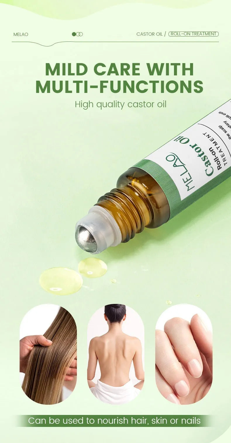 Castor oil roll-on 10ml portable hair growth and regeneration serum for scalp nourishment