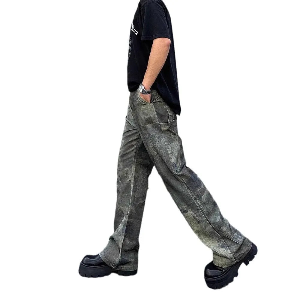 Men's straight-leg camouflage jeans with digital injection pattern in cotton denim fabric