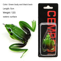 Bionic thunder frog snake head fishing bait with double hooks in grass green and black yellow dots colour