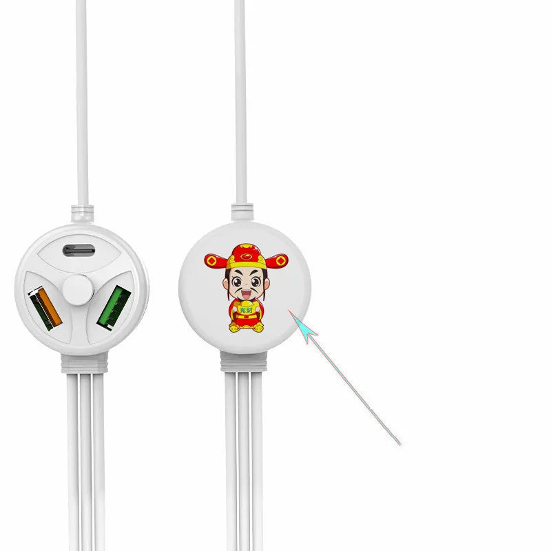 PDPVC 3-in-1 fast charge USB cable showing Mini USB, Micro USB, and TYPE-C connectors on a 1.2m white cable.
