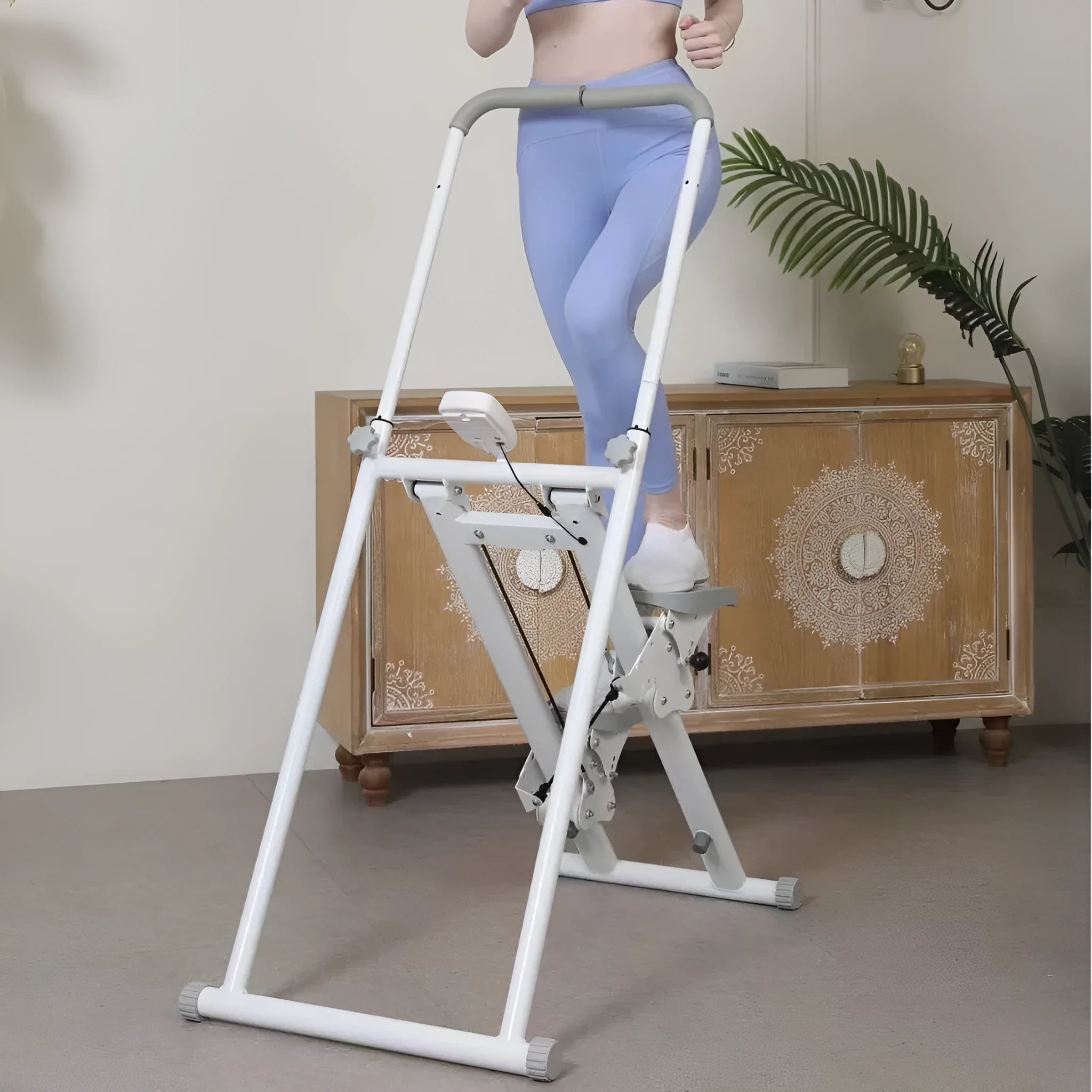 Starlight White foldable indoor treadmill and climbing machine for home fitness