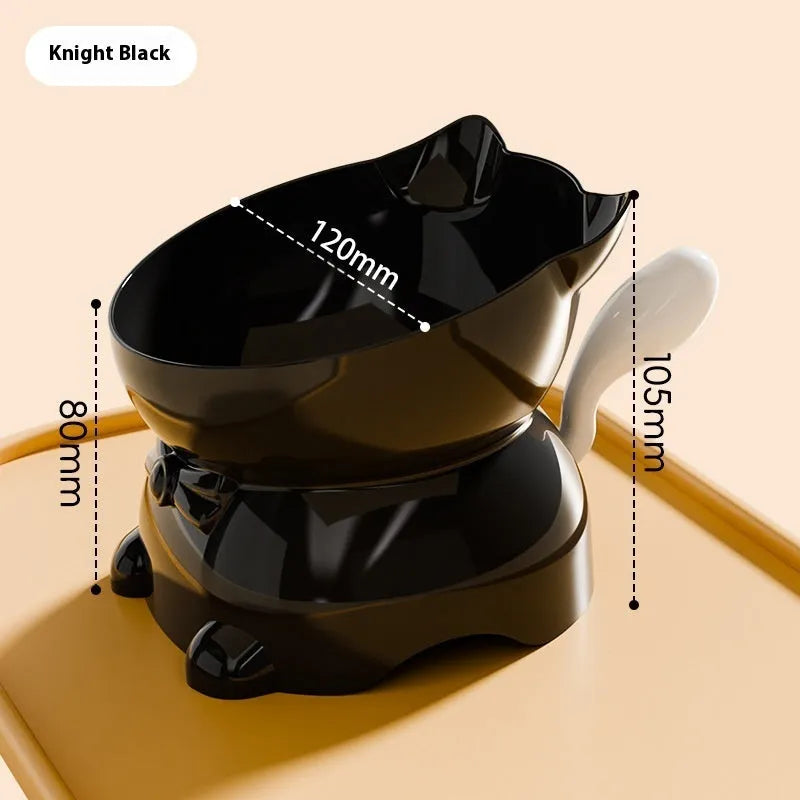 Stainless steel slanted anti-tip cat bowl in colour options of black, blue, pink, and yellow.
