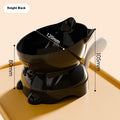 Stainless steel slanted anti-tip cat bowl in colour options of black, blue, pink, and yellow.
