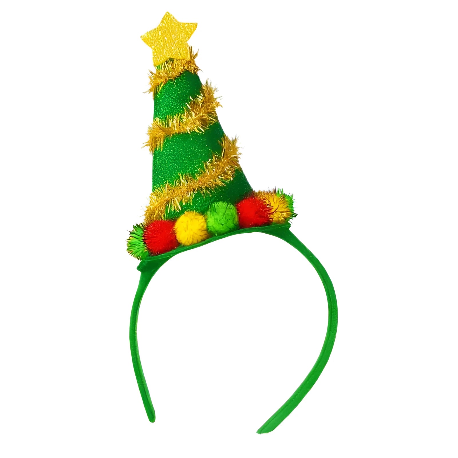 Cartoon Christmas headband party headdress handmade from polyester fibre with elk motif in a red fluffy ball cap style.