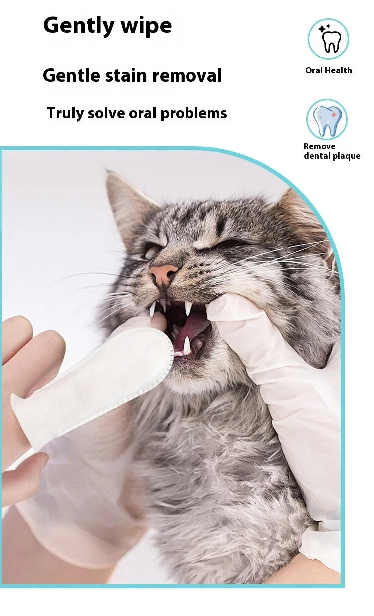 Pack of 50 white non-woven fabric pet dental cleaning finger cots for cats and dogs
