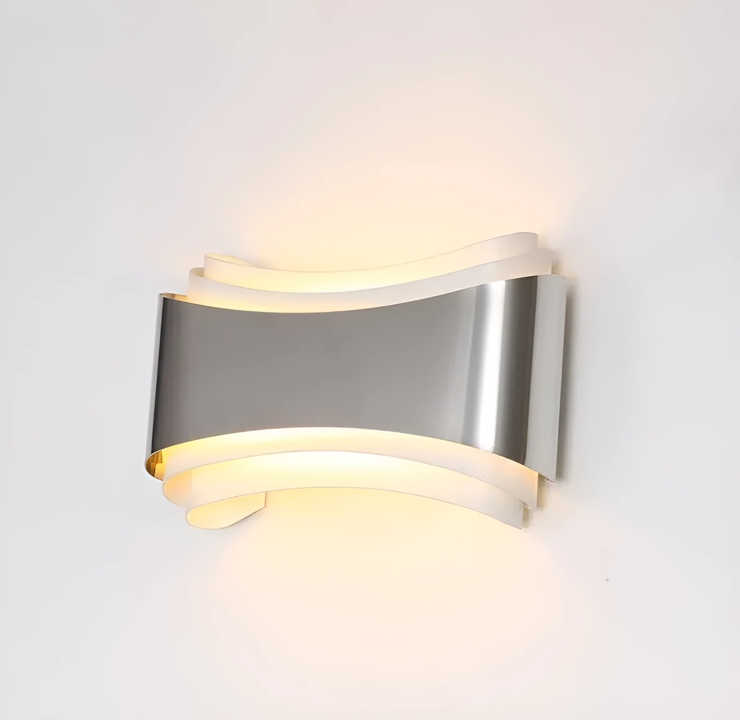 Modern white LED wall lamp with rectangular PMMA shade on a wall.